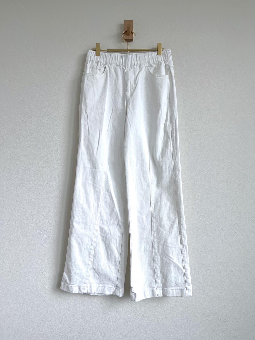 White Scandi Style Clean Girl Minimalist Cotton Denim Wide Leg Jeans - Size S
